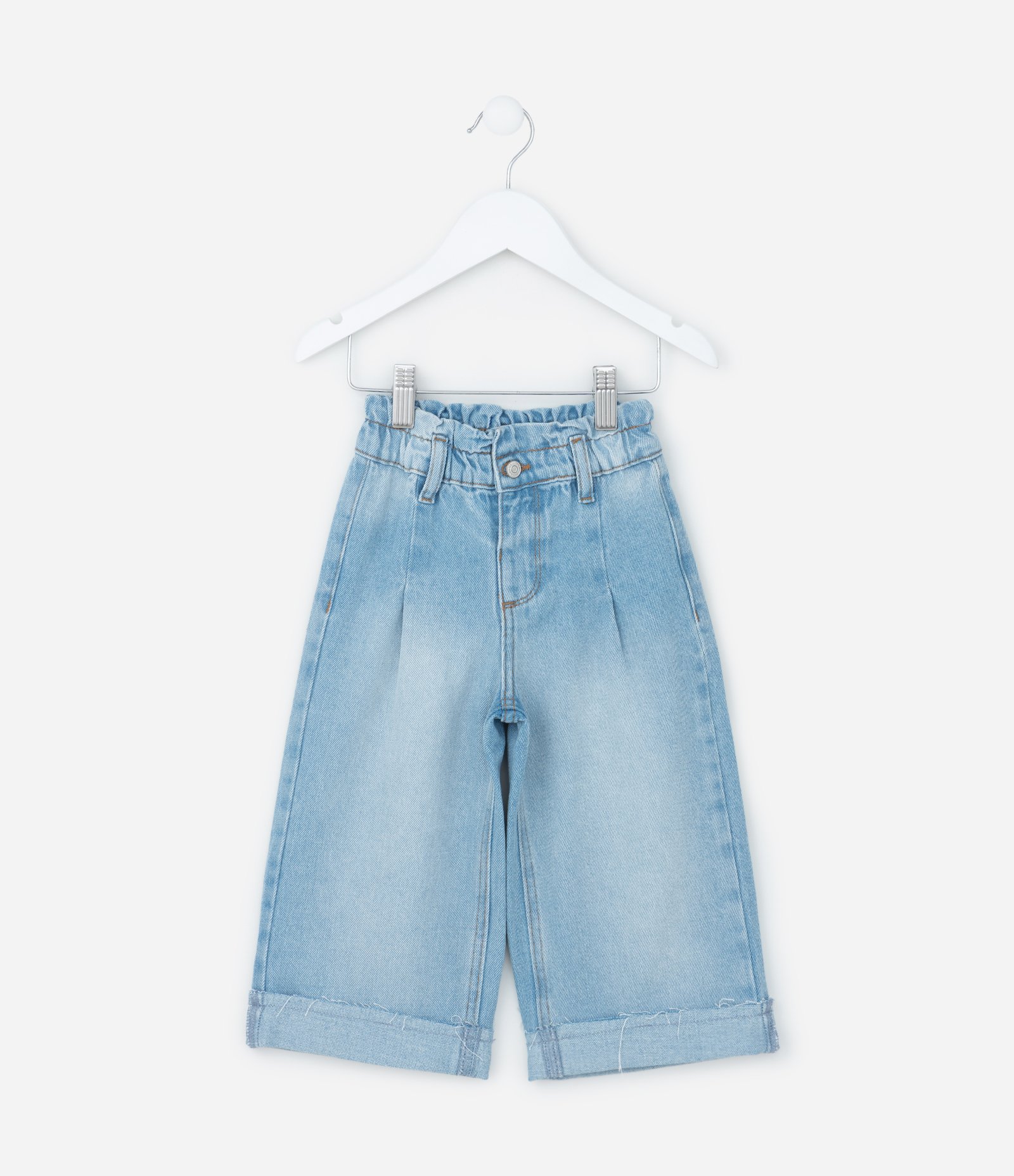 Calça Wide Leg Infantil em Jeans com Barra Dobrada - Tam 1 a 6 Anos Azul 1