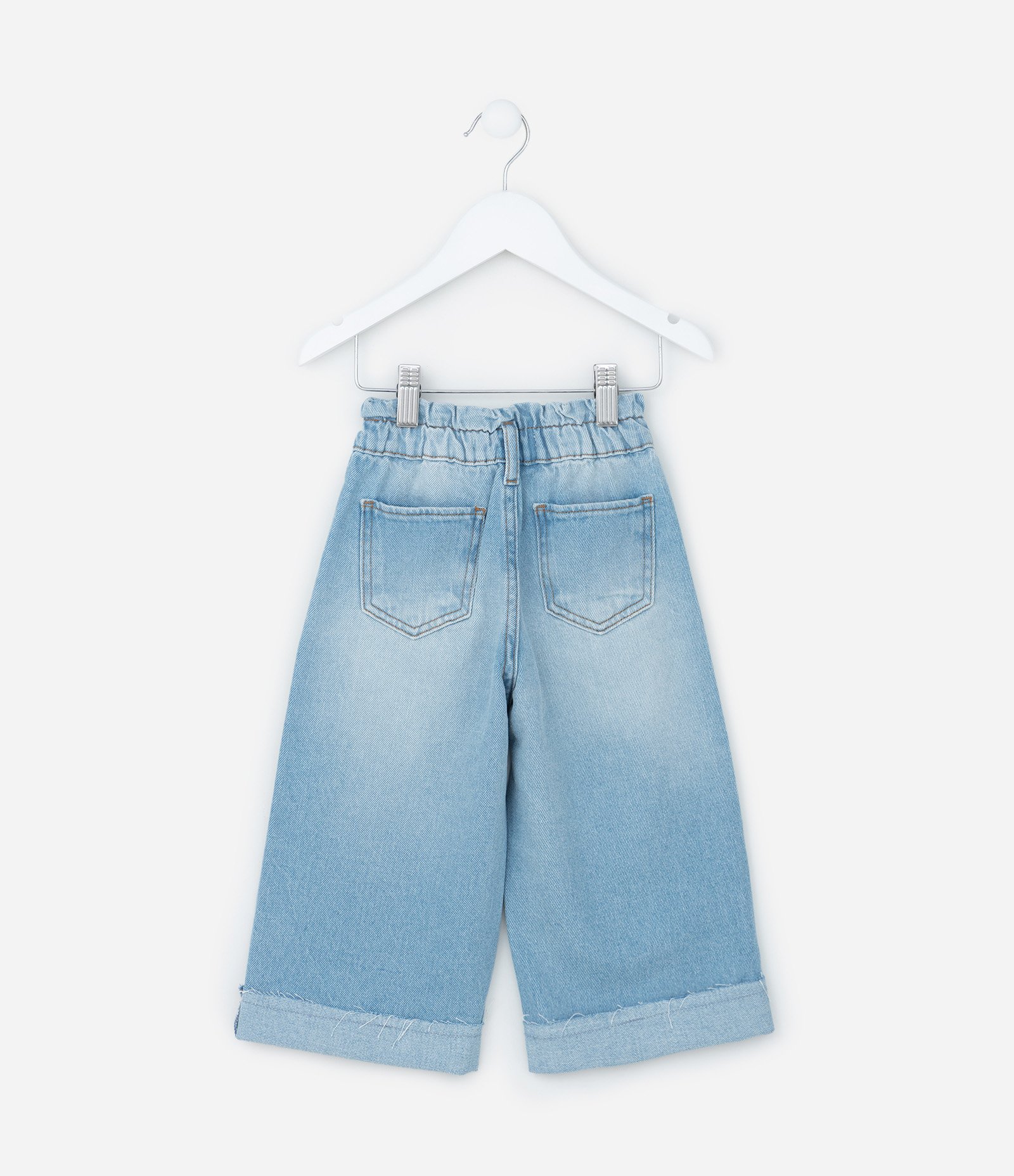 Calça Wide Leg Infantil em Jeans com Barra Dobrada - Tam 1 a 6 Anos Azul 2