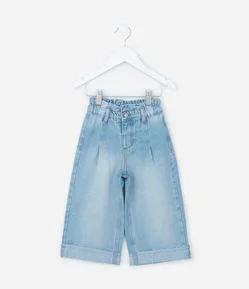 Calça Wide Leg Infantil em Jeans com Barra Dobrada - Tam 1 a 6 Anos