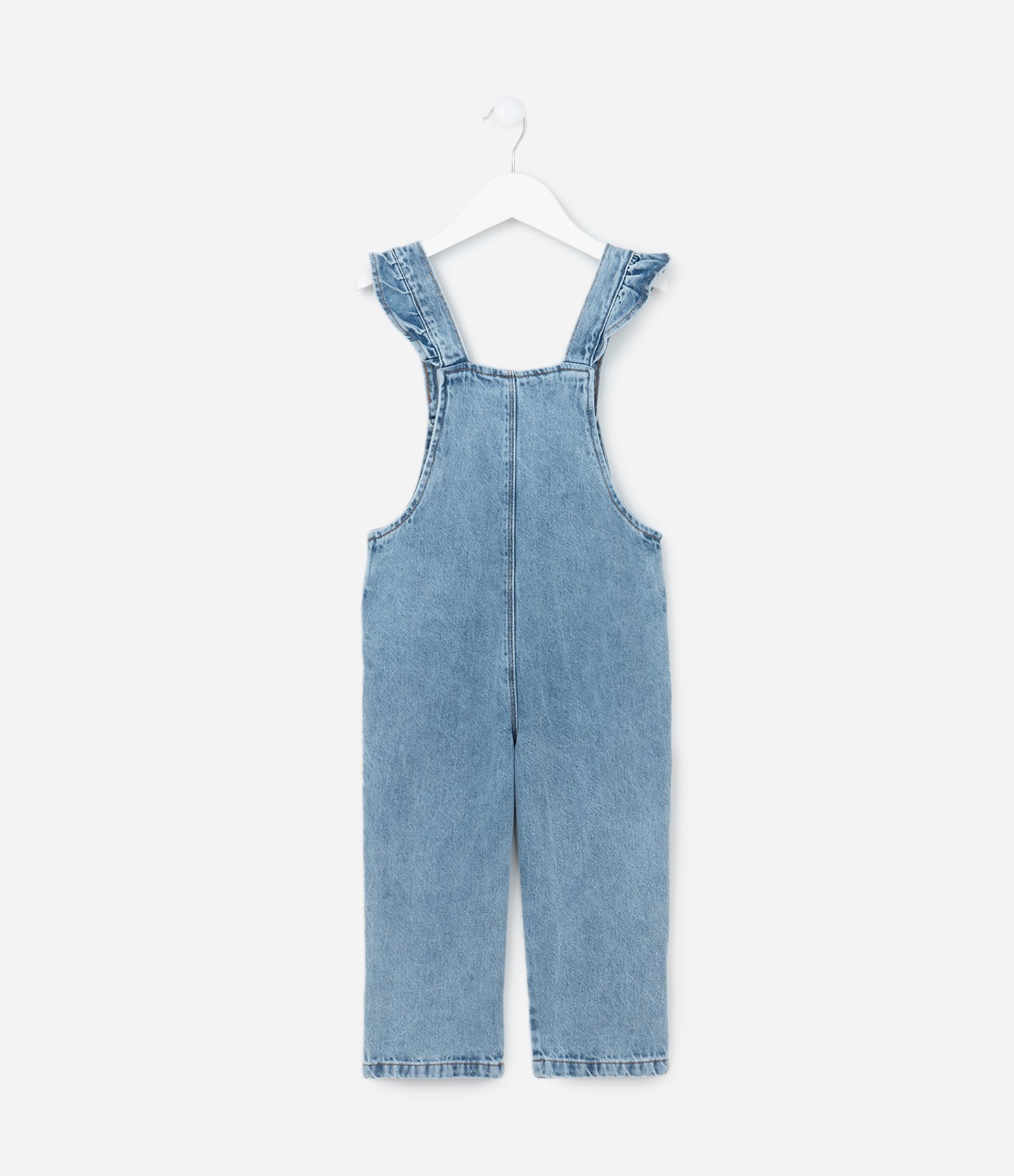 Jardineira Infantil em Jeans com Margaridas Bordadas nas Laterais - Tam 1 a 6 Anos Azul 2