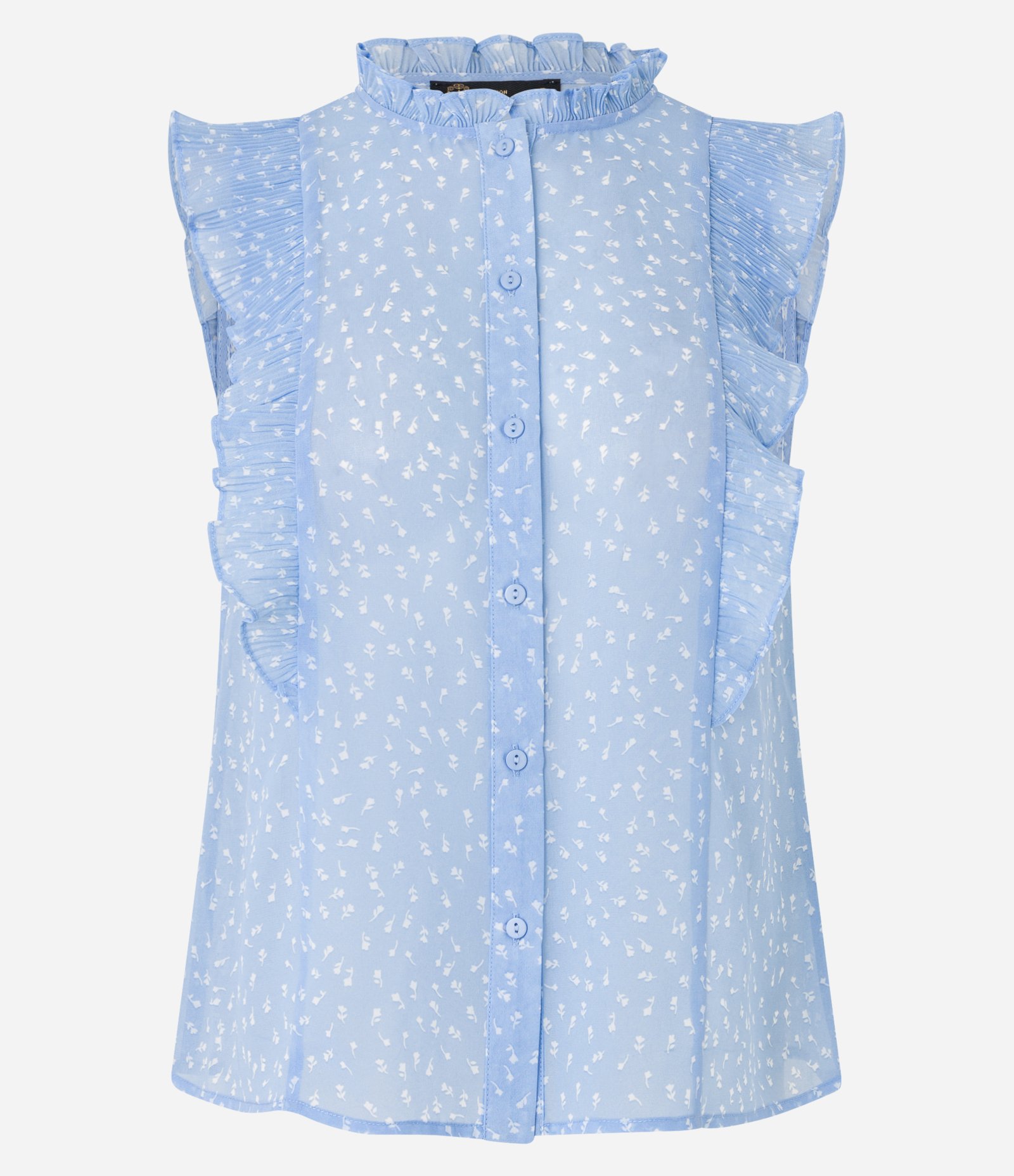 Camisa em Chiffon com Babados e Estampa Floral Azul 6