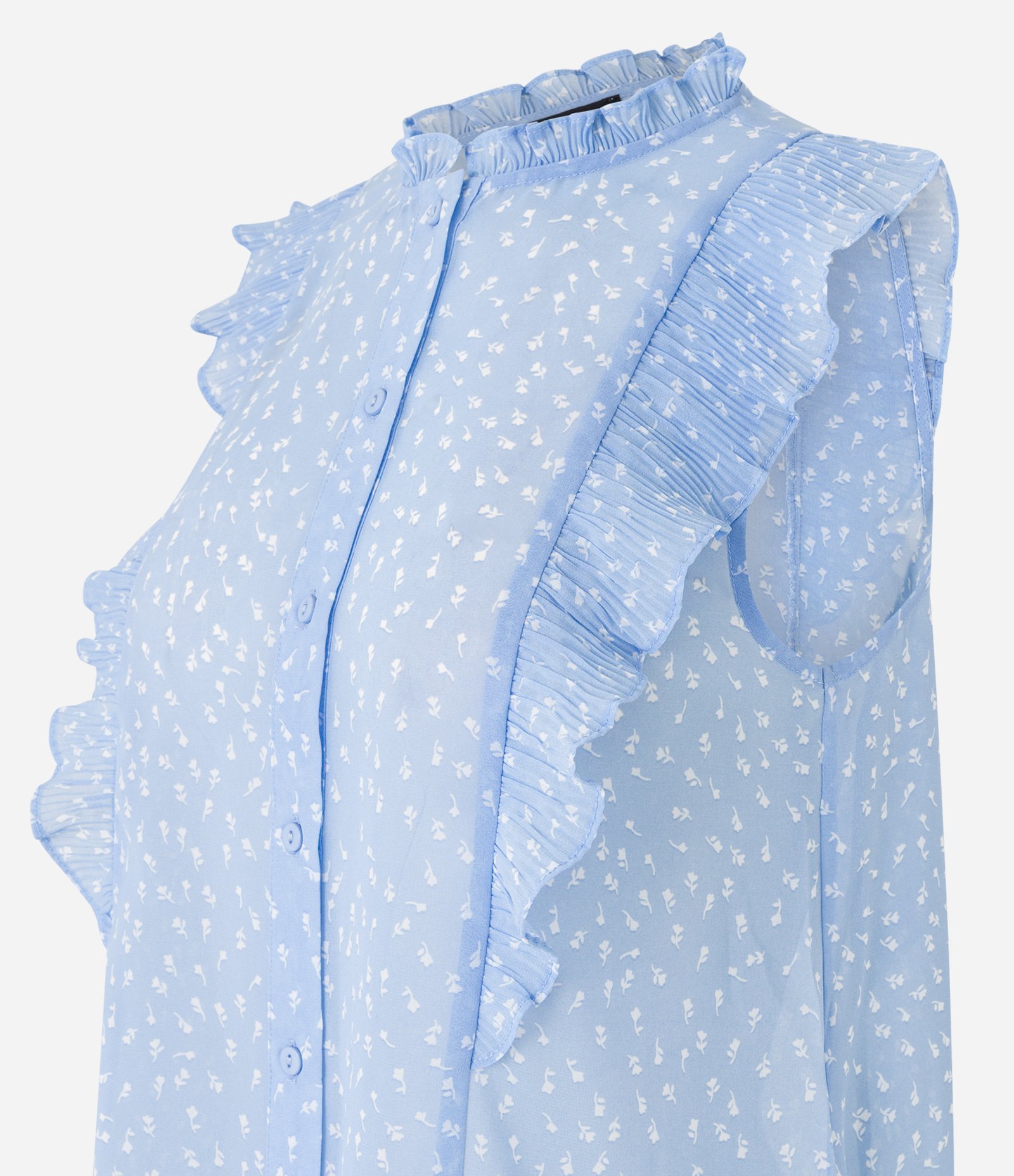 Camisa em Chiffon com Babados e Estampa Floral Azul 7