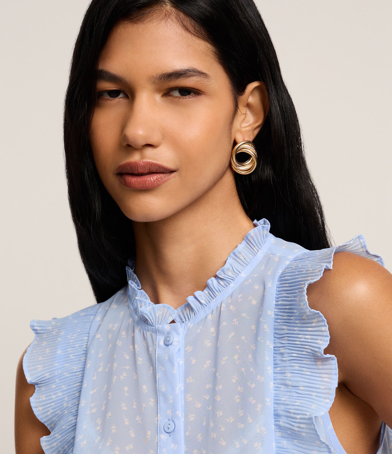 Camisa em Chiffon com Babados e Estampa Floral Azul 4