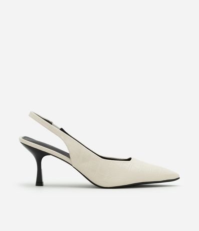 Sapato Scarpin Slingback em PU com Bico e Salto Finos