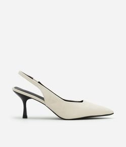 Sapato Scarpin Slingback em PU com Bico e Salto Finos