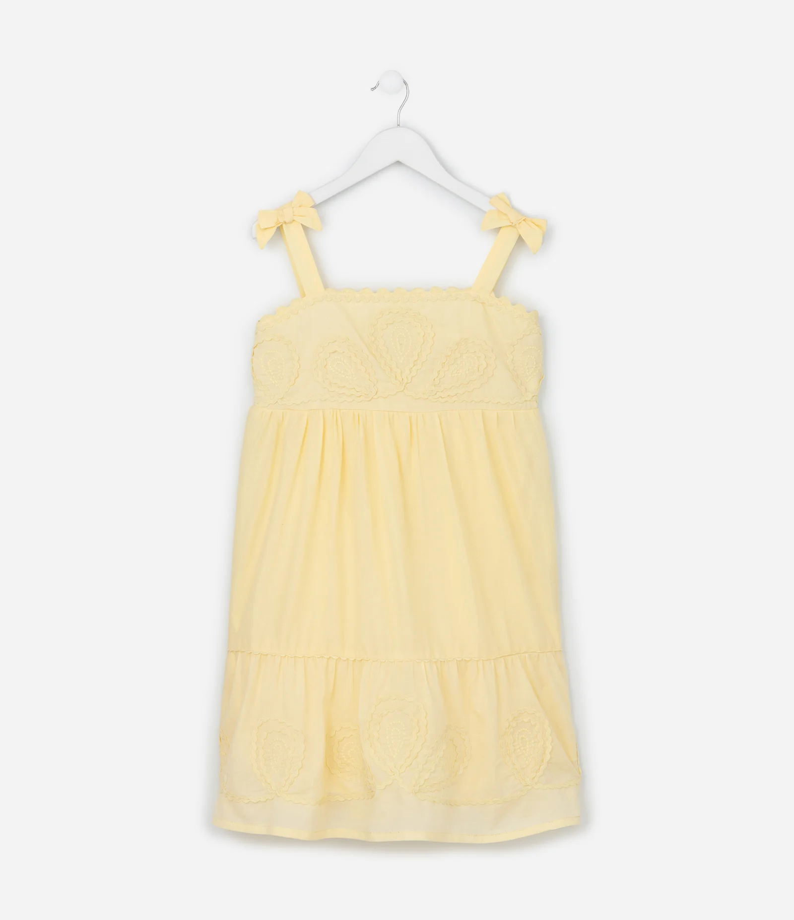 Vestido Infantil com Bordado e Lacinho nas Alças - Tam 5 a 14 Anos Amarelo 2