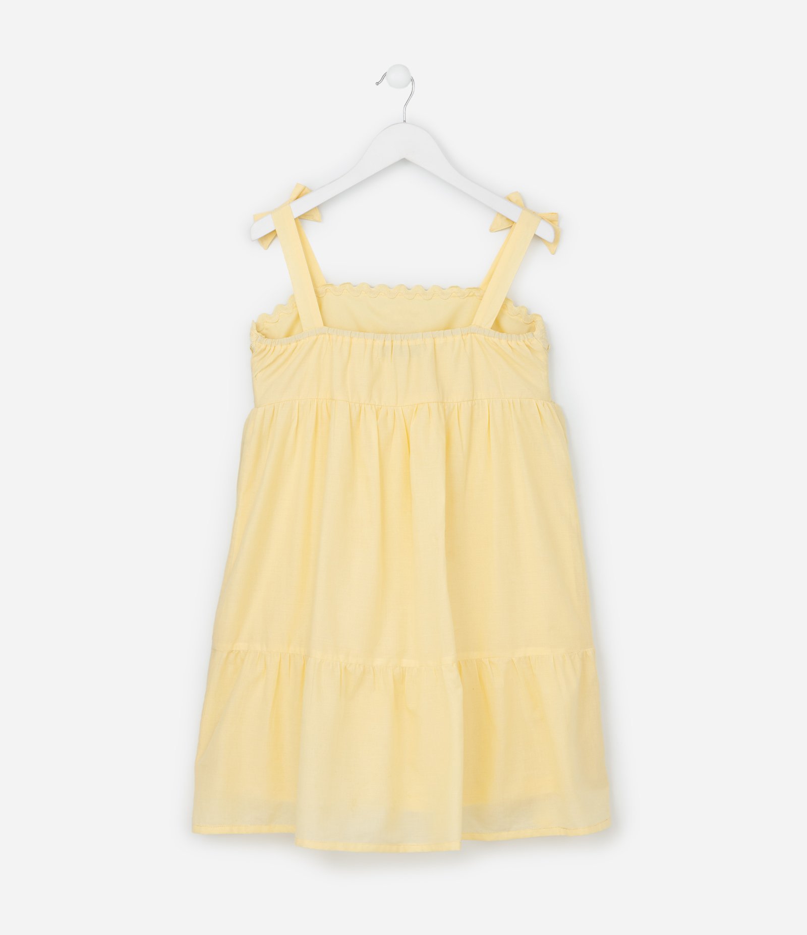 Vestido Infantil com Bordado e Lacinho nas Alças - Tam 5 a 14 Anos Amarelo 3