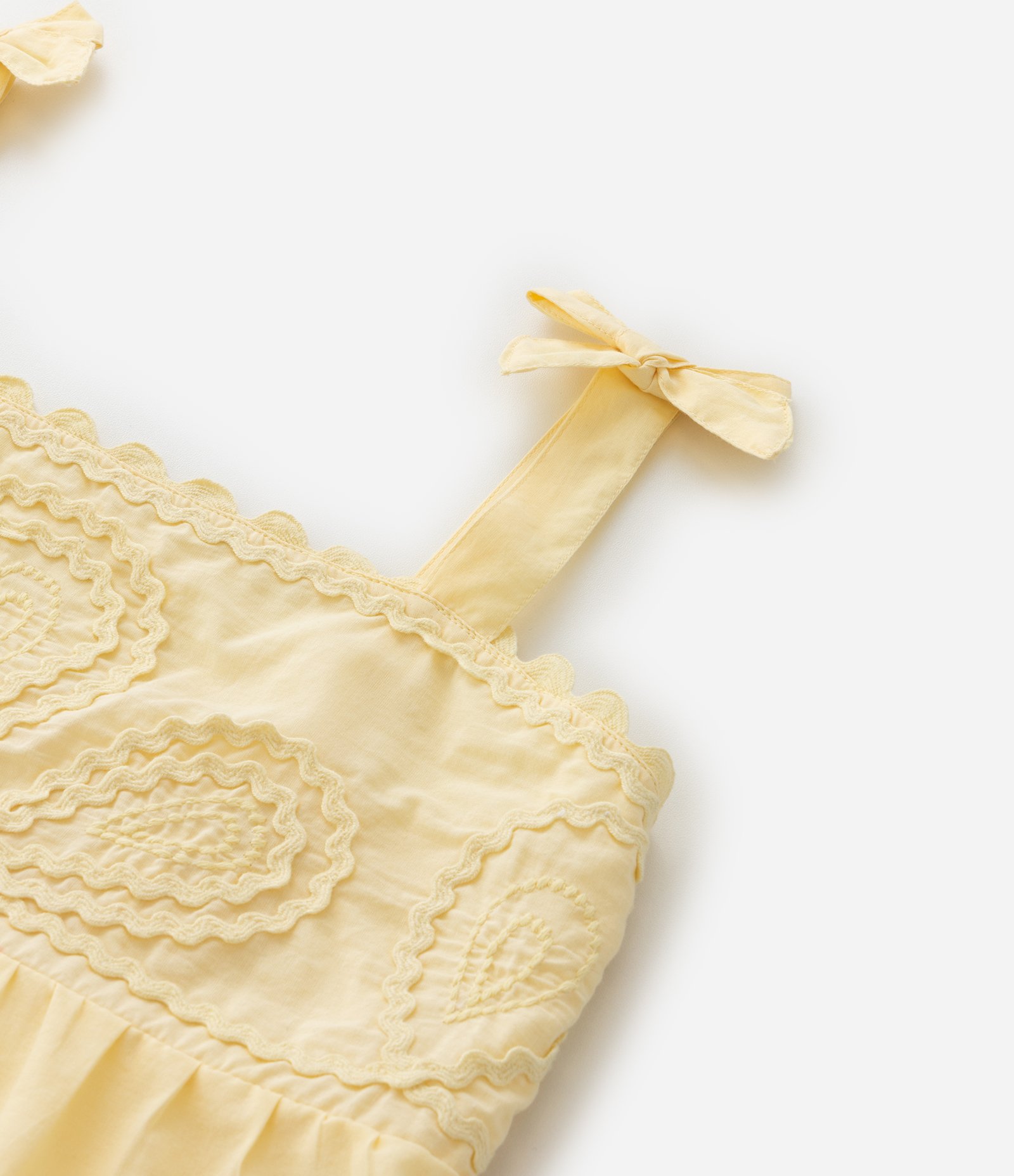 Vestido Infantil com Bordado e Lacinho nas Alças - Tam 5 a 14 Anos Amarelo 6
