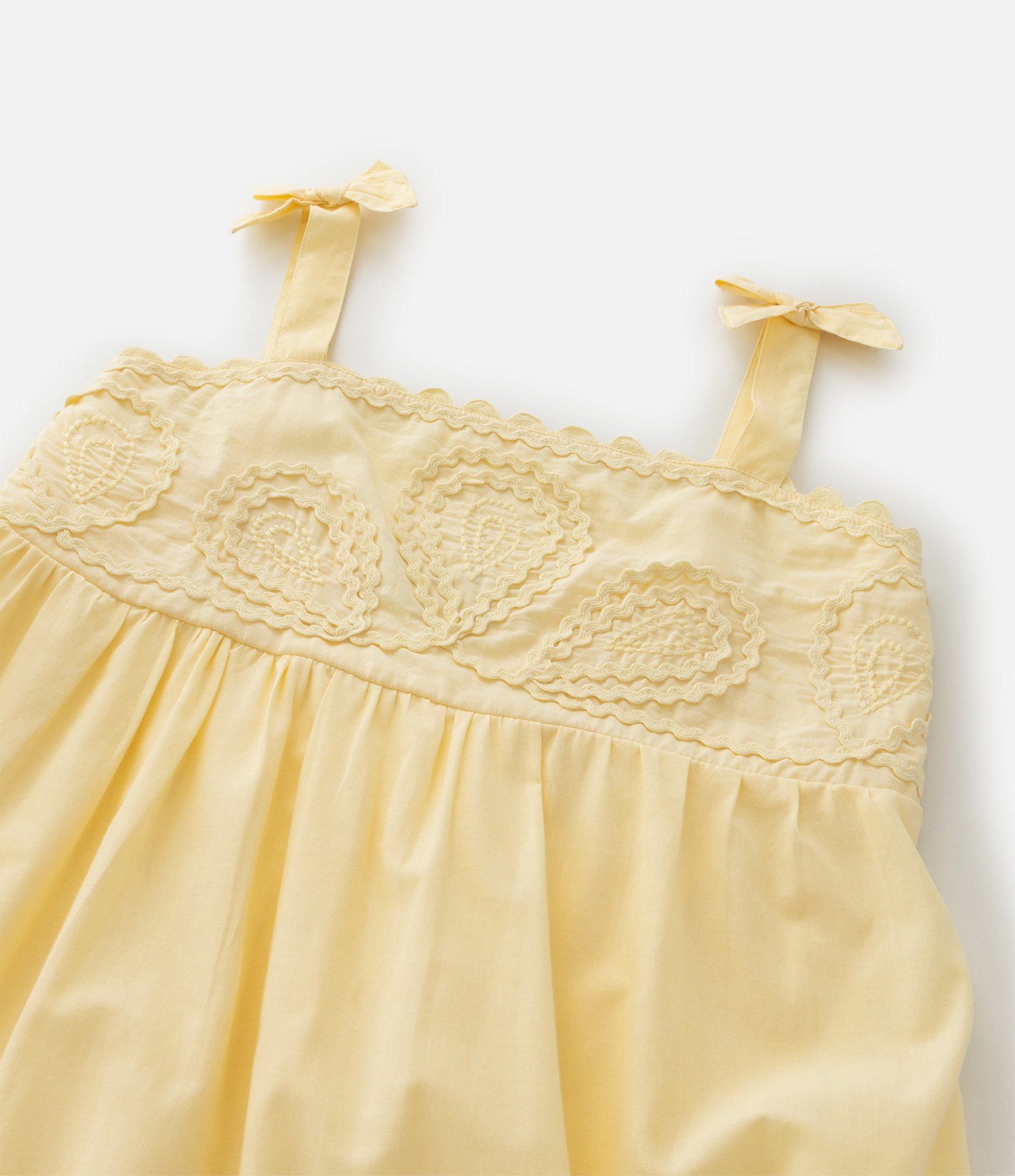 Vestido Infantil com Bordado e Lacinho nas Alças - Tam 5 a 14 Anos Amarelo 7