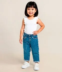 Calça Infantil em Jeans com Bordado Floral - Tam 1 a 6 Anos