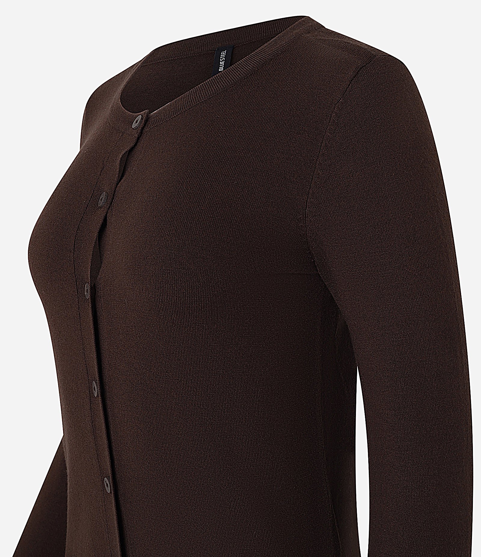 Cardigan Básico em Tricô com Gola redonda Marrom 4