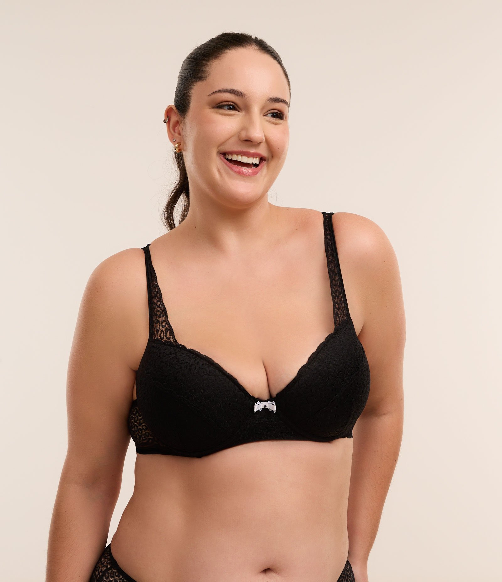 Sutiã com Bojo Oco Renda e Animal Print Curve & Plus Size Preto 1