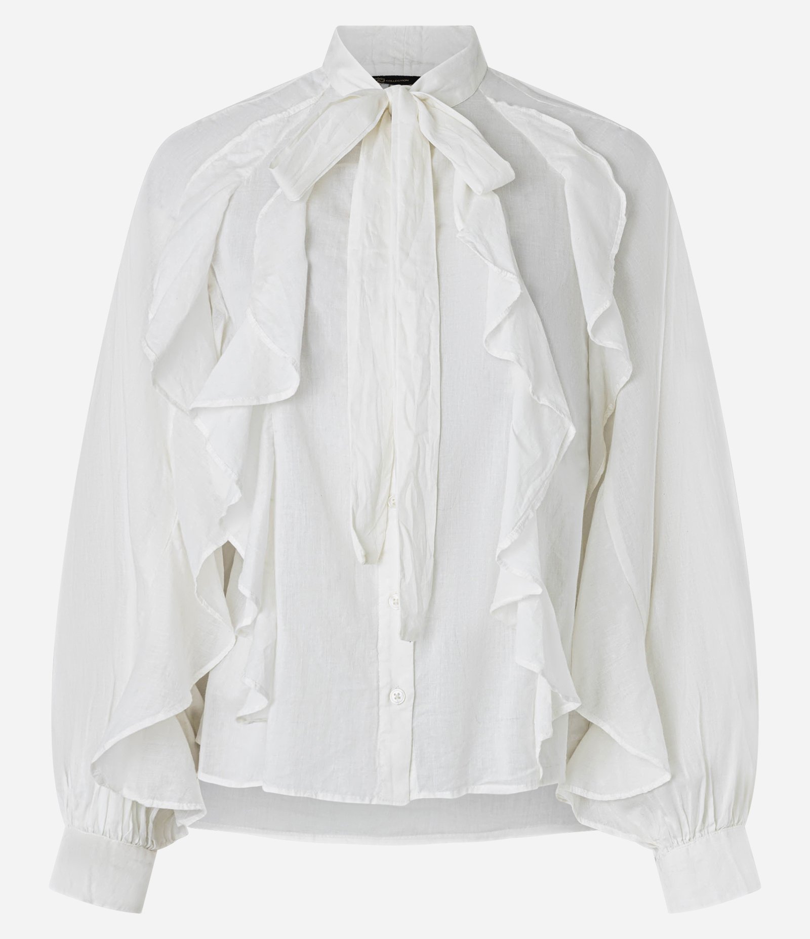 Camisa em Voal com Gola Laço e Babados Jabô Off White 8