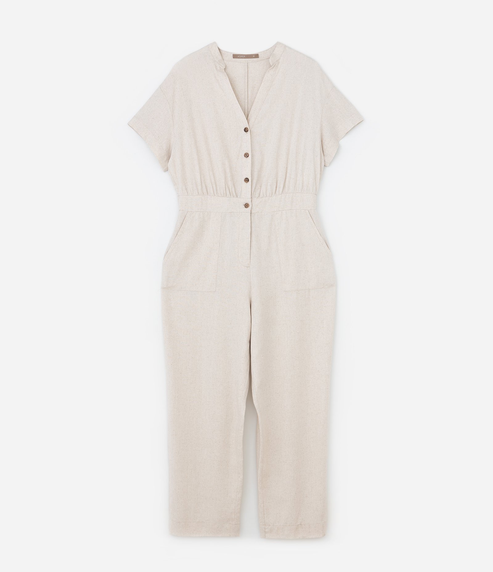 Macacão com Linho e Botões Contrastantes Curve & Plus Size Off White 4