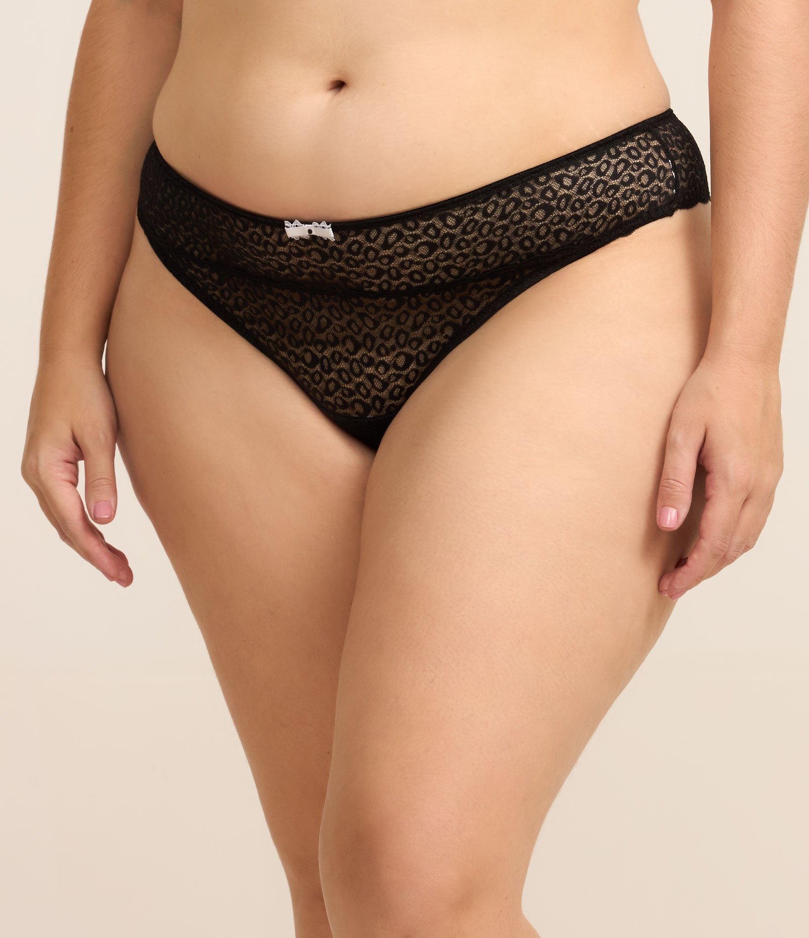 Calcinha Biquíni com Renda e Animal Print Curve & Plus Size Preto 1