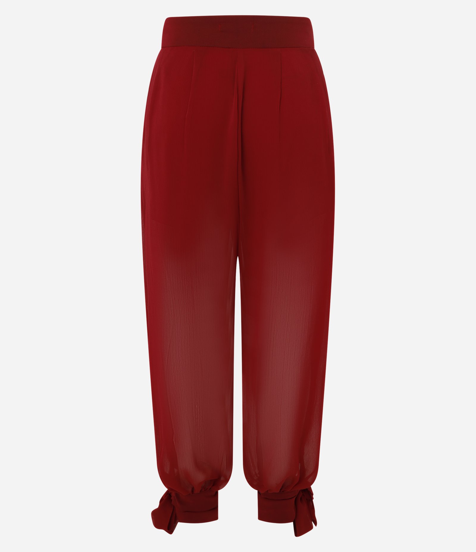 Calça Boho Cenoura em Crepe com Amarração na Barra Vermelho 2