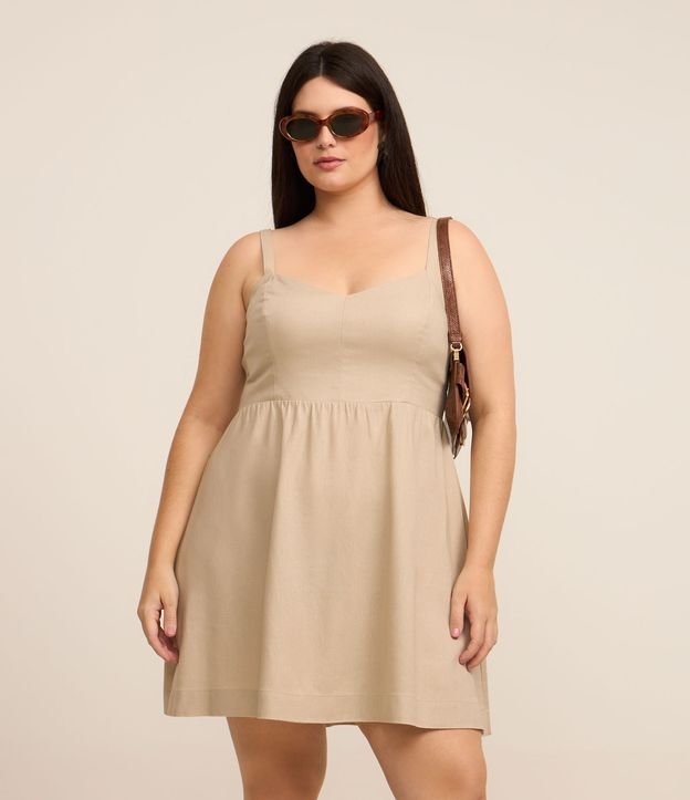 Vestido Curto com Linho e Alça Média Curve & Plus Size