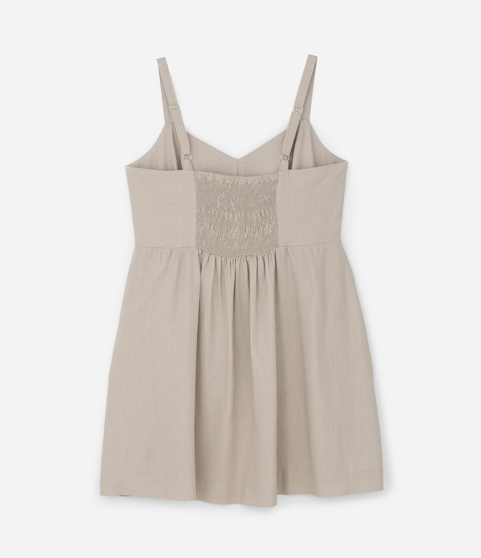 Vestido Curto com Linho e Alça Média Curve & Plus Size Bege 6
