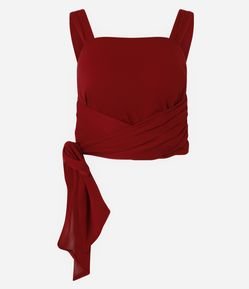 Blusa em Crepe com Decote Quadrado e Faixa na Cintura