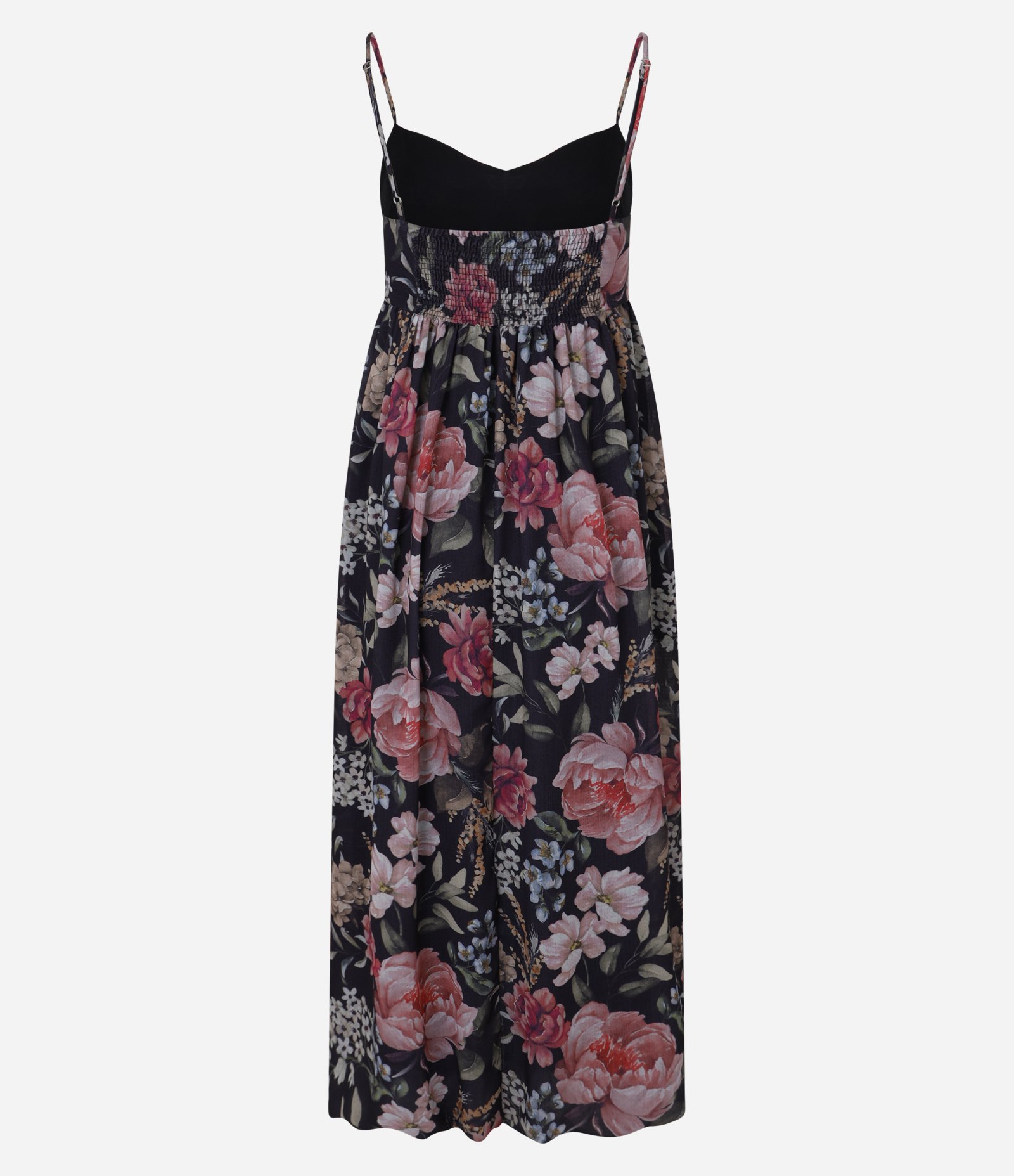 Vestido Boho Balonê Longo em Crepe com Estampa Floral Preto/Rosa 3