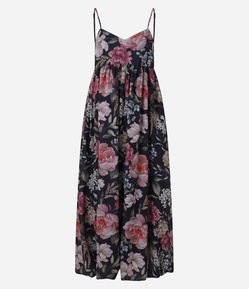 Vestido Boho Balonê Longo em Crepe com Estampa Floral