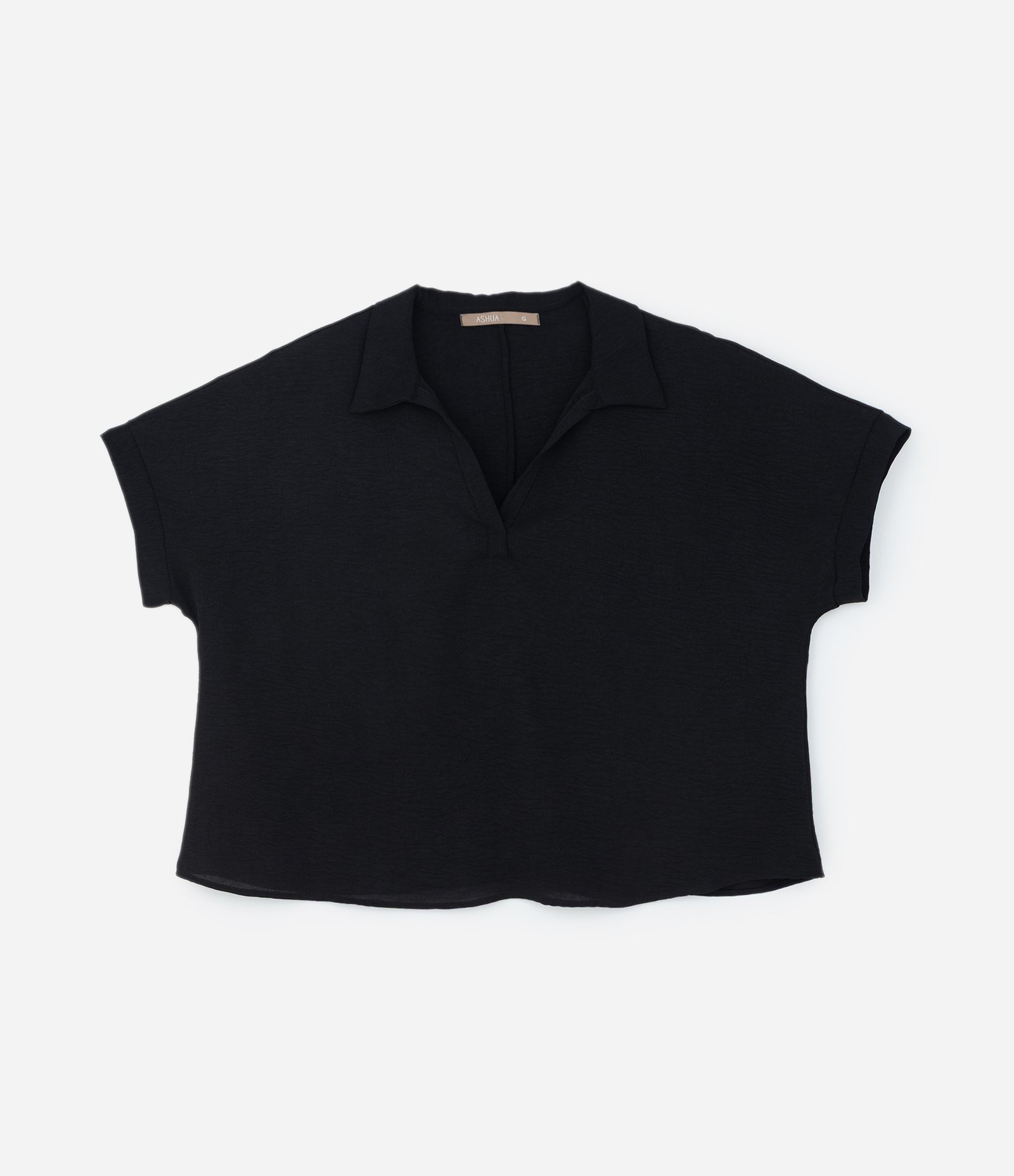 Camisa Crepe Airflow com Manga Dobradinha Curve & Plus Size Preto 4