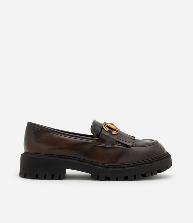 Sapato Loafer em PU com Franjas e Sola Tratorada