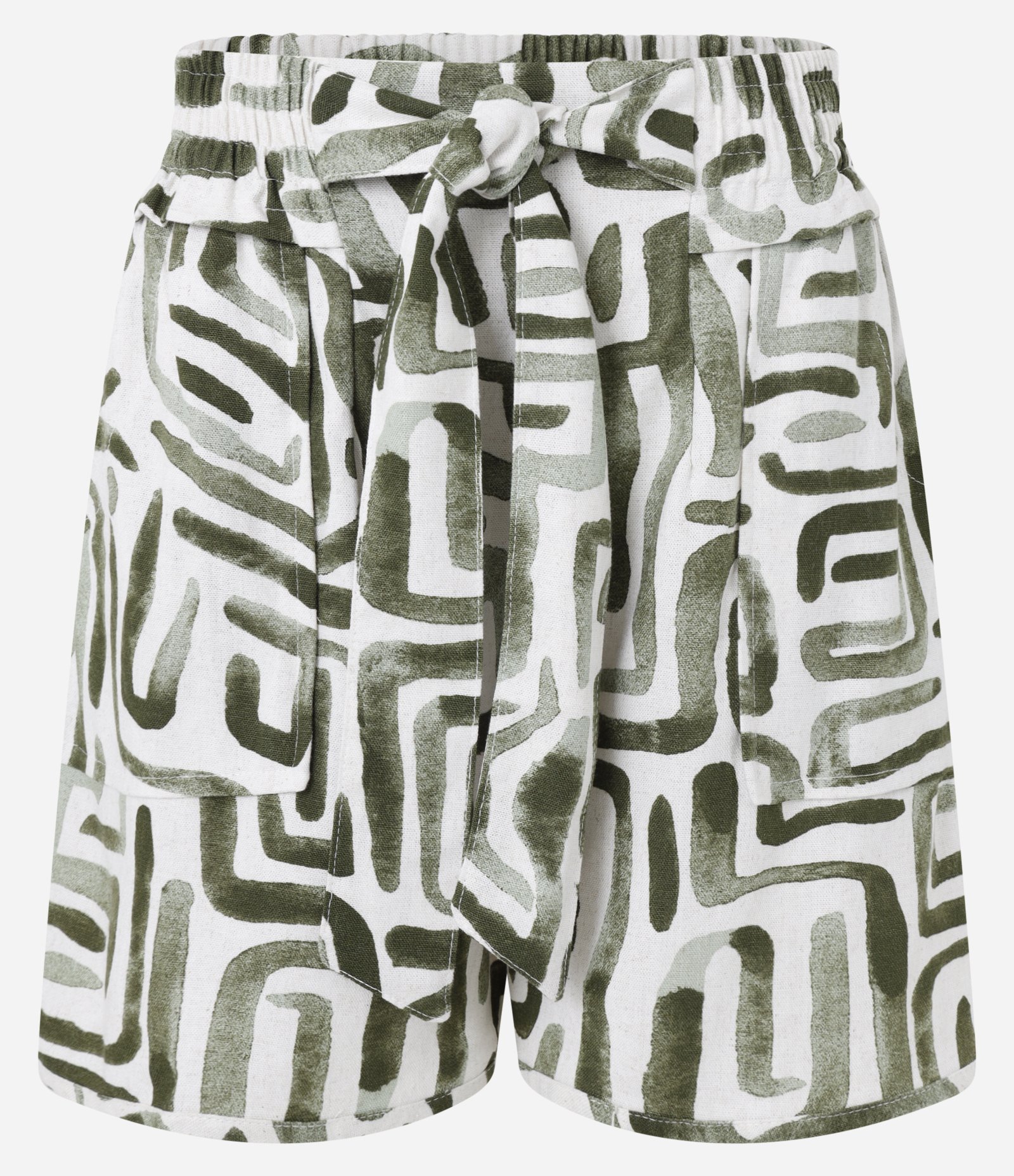 Short Runner em Viscolinho com Estampa Geométrica Bege/Verde 5