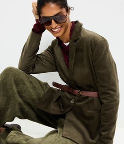 Blazer Oversized em Veludo com Botão Único