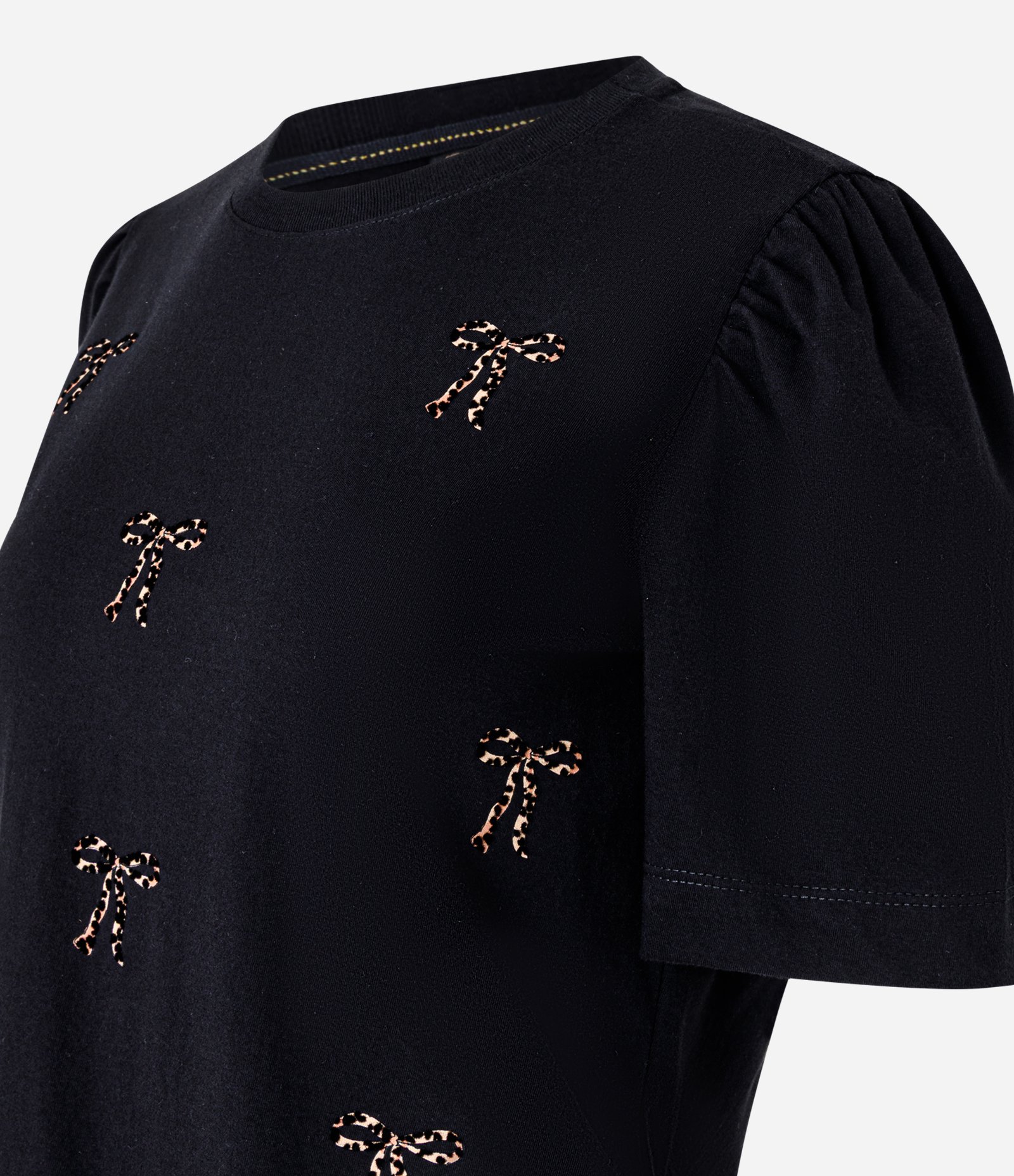Blusa em Algodão com Laços Estampados de Onça Preto 7