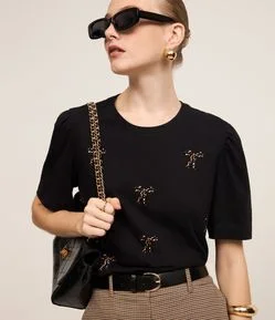 Blusa em Algodão com Laços Estampados de Onça