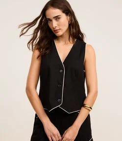 Colete em Viscose e Linho com Vieses Contrastantes