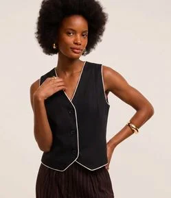Colete em Viscose e Linho com Vieses Contrastantes