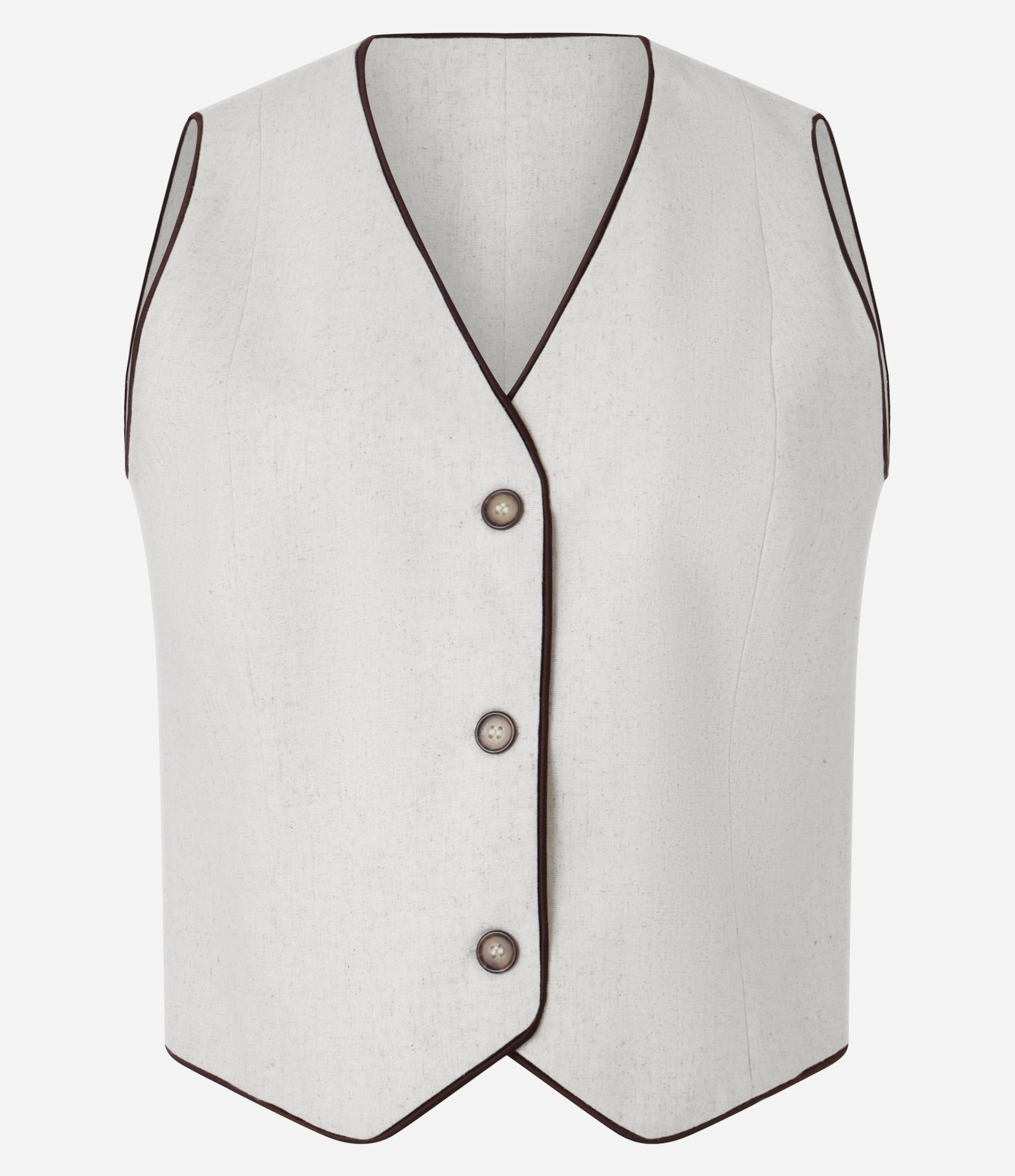 Colete em Viscose e Linho com Vieses Contrastantes Bege 6