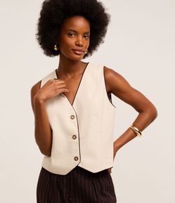 Colete em Viscose e Linho com Vieses Contrastantes