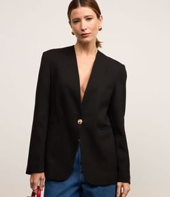 Blazer Slim Alfaiatado Sem Lapela com Botões Diferenciado