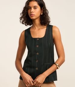 Colete Alfaiatado com Decote Quadrado e Riscas de Giz