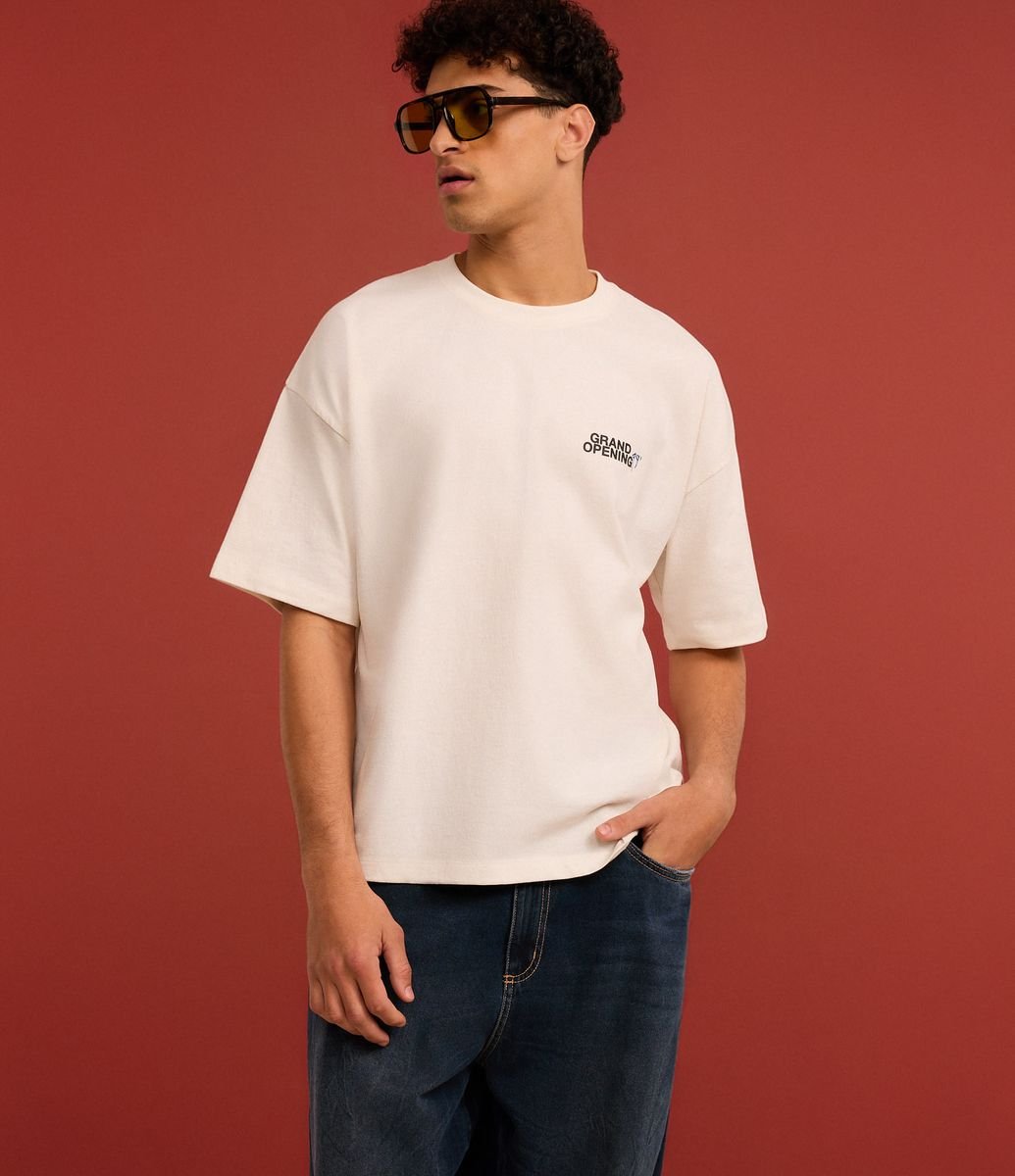 Camiseta Overboxy em Algodão com Estampa Lettering Off White
