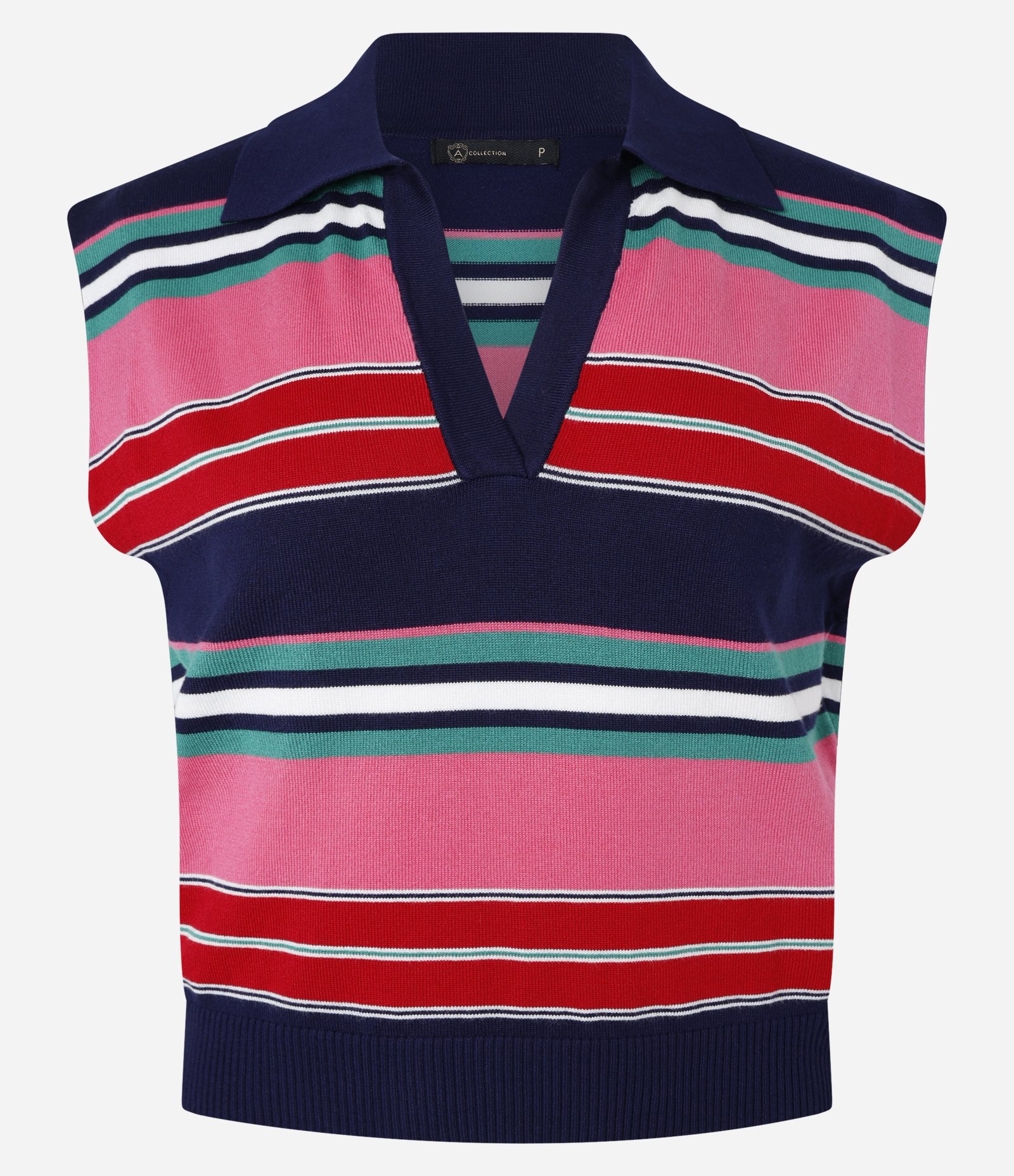 Blusa em Tricô com Gola Polo e Listras de Blocos de Cor Rosa 5