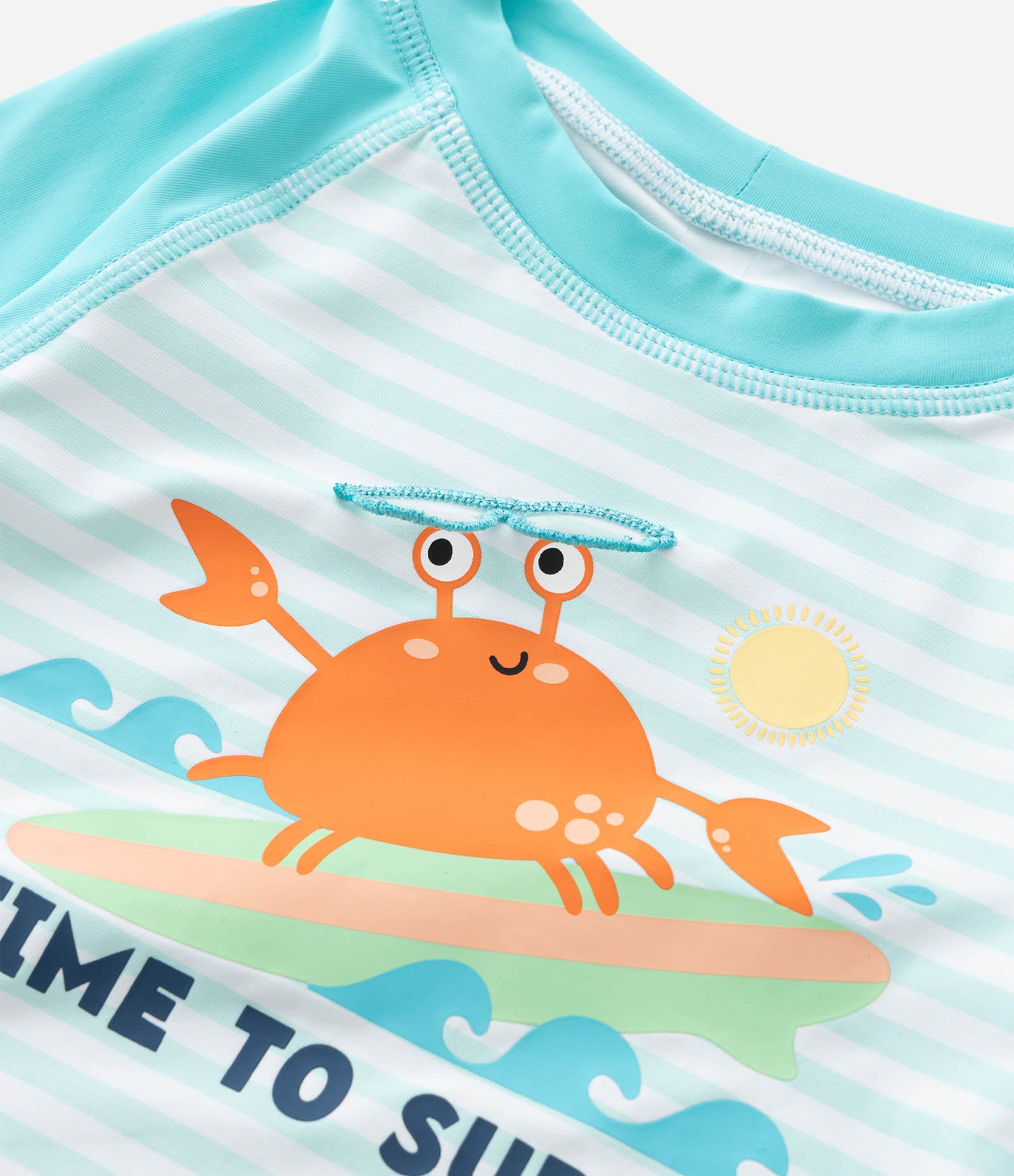 Conjunto Infantil com Proteção UV e Estampa Siri - Tam 6 meses a 4 Anos Azul/Laranja 8