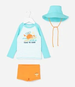 Conjunto Infantil com Proteção UV e Estampa Siri - Tam 6 meses a 4 Anos