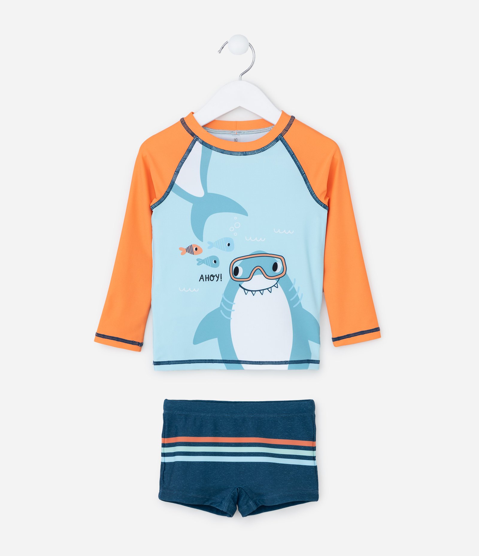 Conjunto Infantil com Proteção UV e Estampa Tubarões - Tam 1 a 4 Anos Azul 2