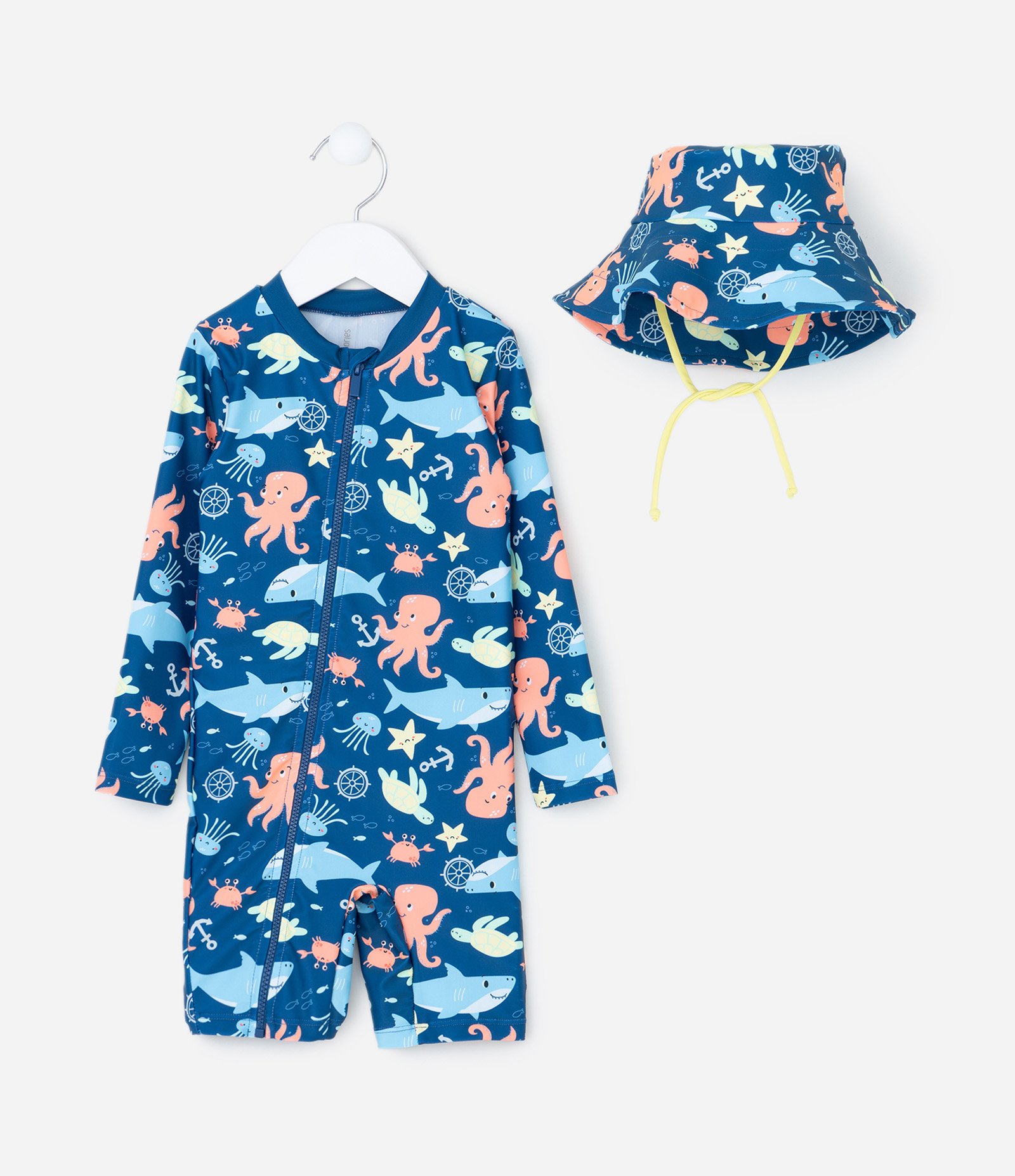 Conjunto Infantil com Proteção UV e Estampa Fundo do Mar - Tam 1 a 4 Anos Azul 1