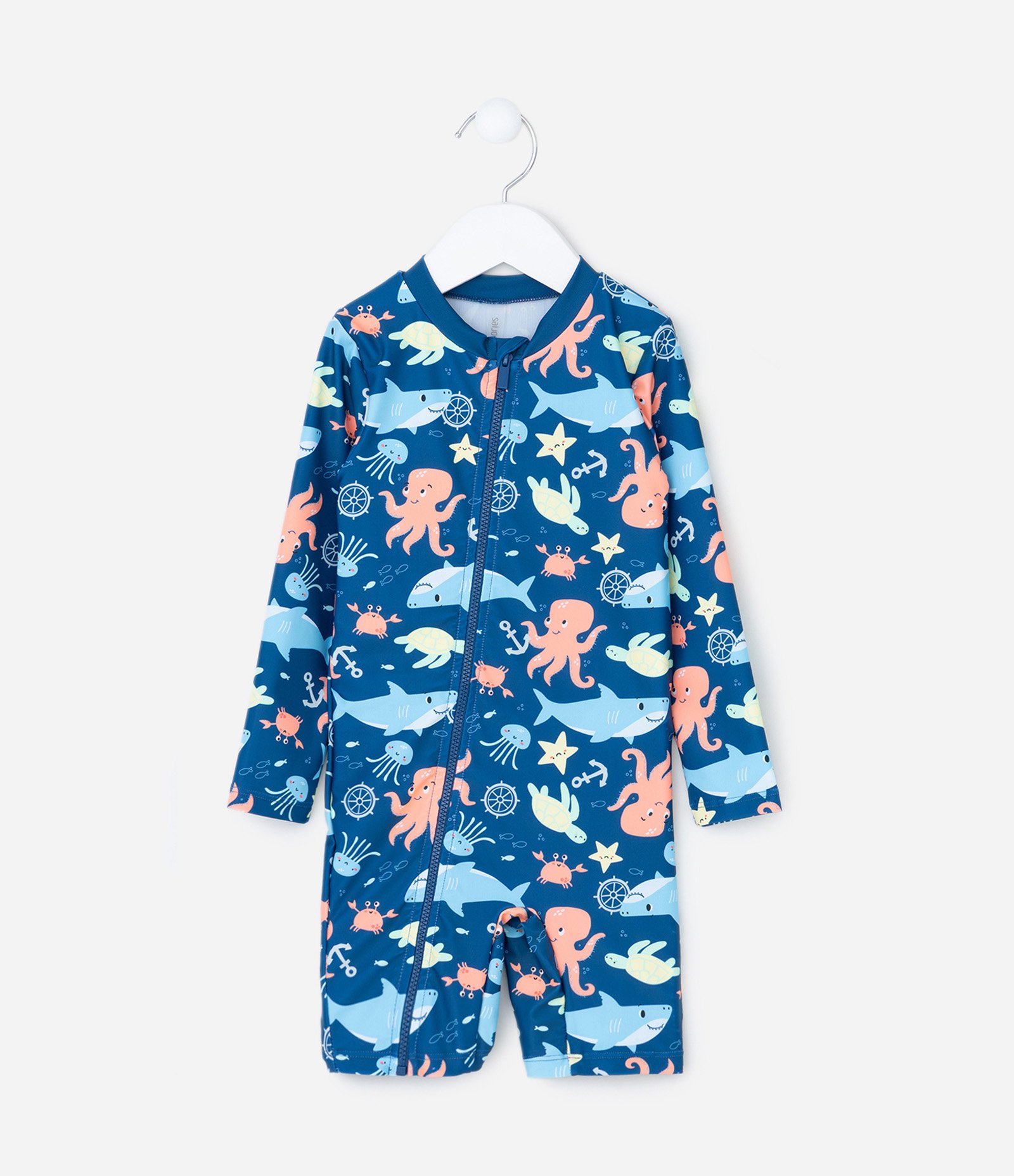 Conjunto Infantil com Proteção UV e Estampa Fundo do Mar - Tam 1 a 4 Anos Azul 2