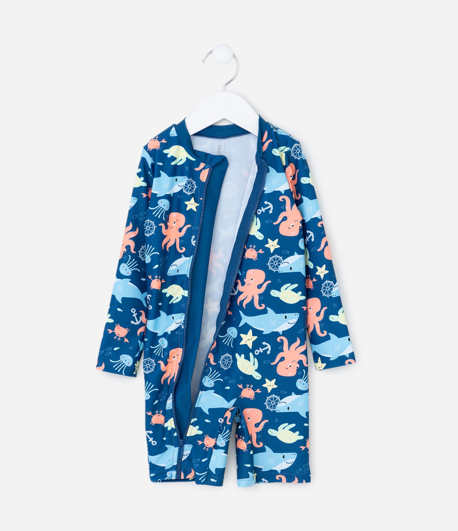 Conjunto Infantil com Proteção UV e Estampa Fundo do Mar - Tam 1 a 4 Anos Azul 3