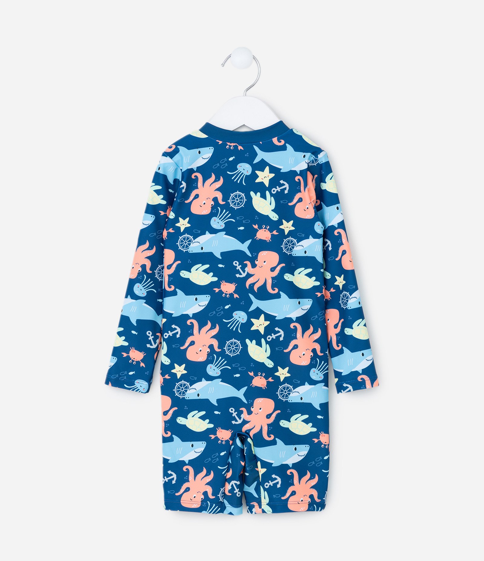 Conjunto Infantil com Proteção UV e Estampa Fundo do Mar - Tam 1 a 4 Anos Azul 4