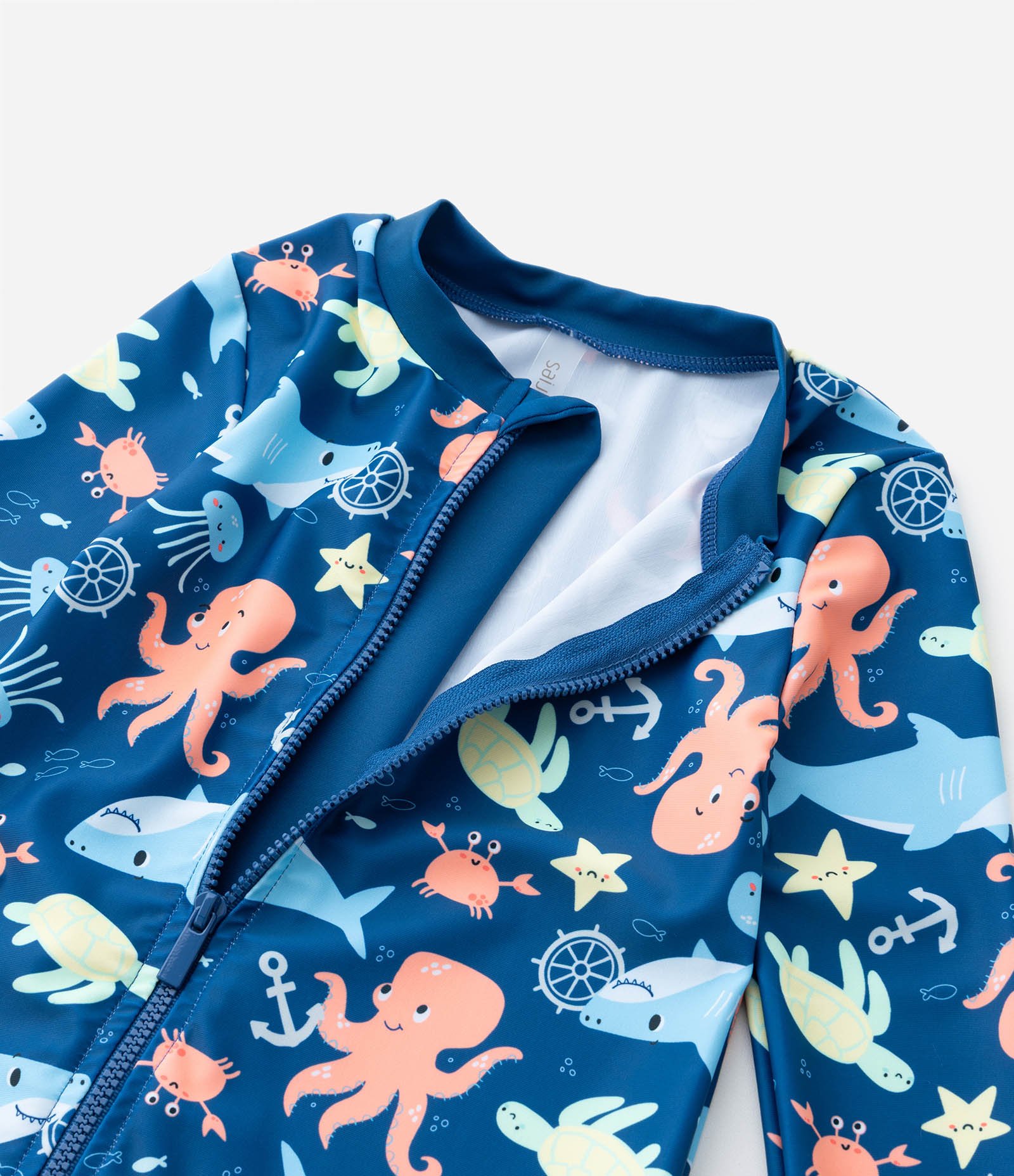 Conjunto Infantil com Proteção UV e Estampa Fundo do Mar - Tam 1 a 4 Anos Azul 7