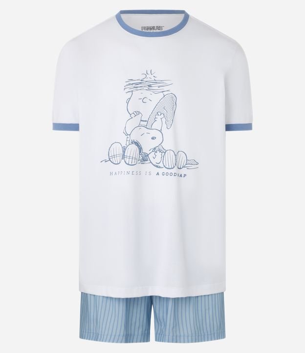 Pijama Curto em Algodão Estampado Snoopy e Charlie brown "Good Nap"