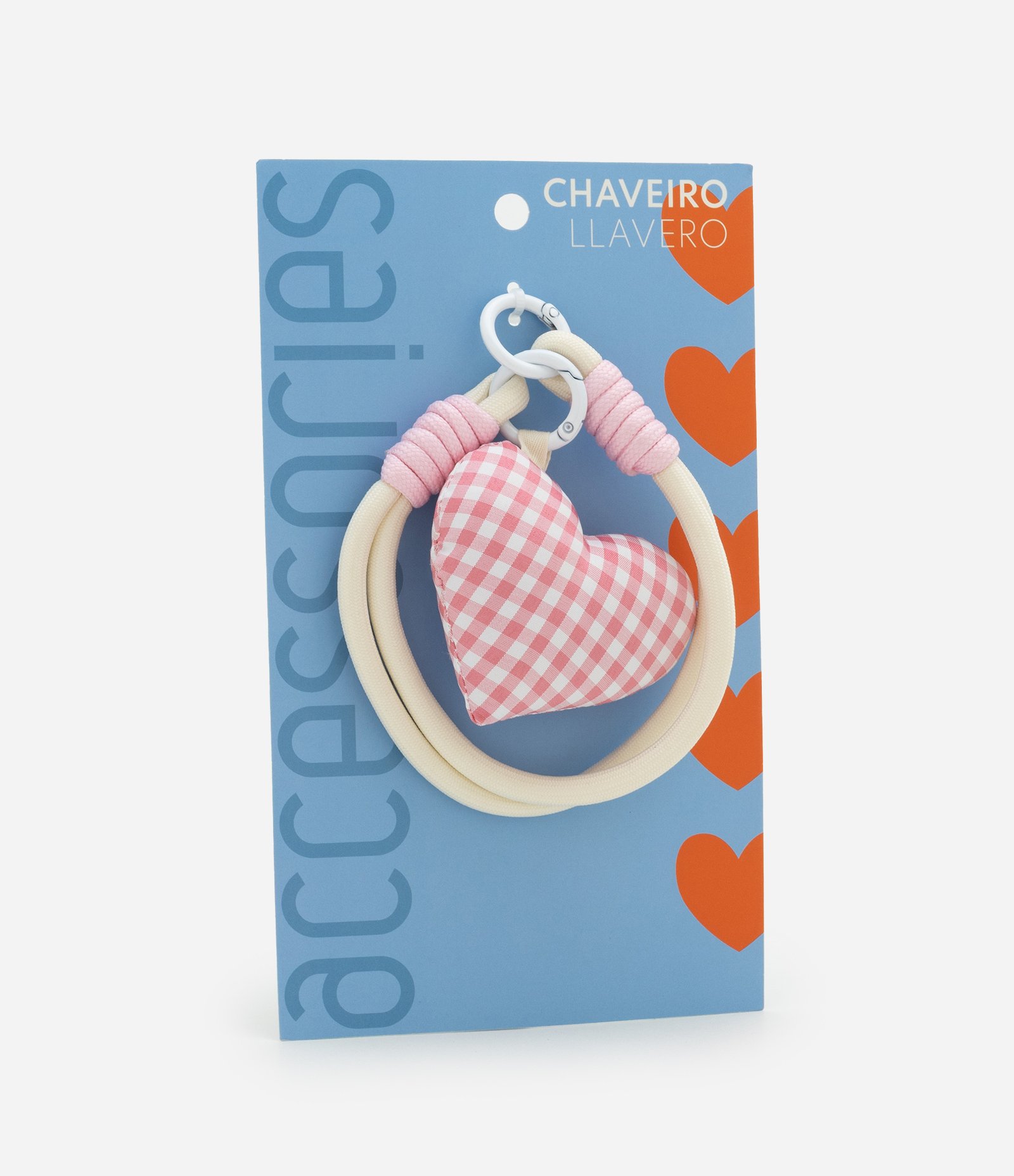Chaveiro com Cordão e Coração Xadrez Rosa 4