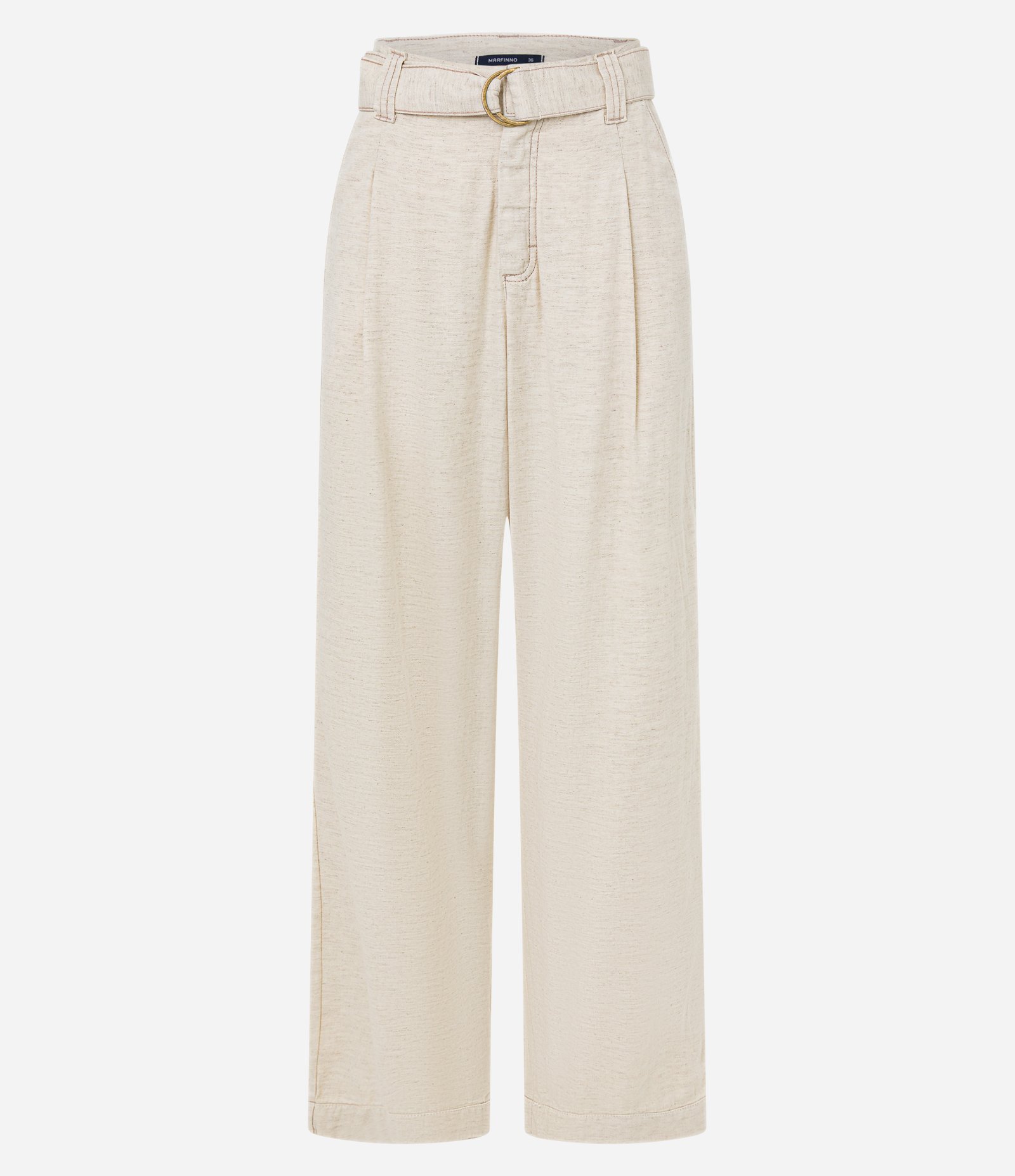 Calça Reta Comfort em Sarja com Cinto Diferenciado e Cintura Alta Bege 6